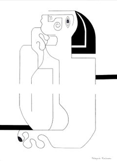 Un Break Masculin, Contemporary Abstract Minimalist Portrait Drawing Black Paper