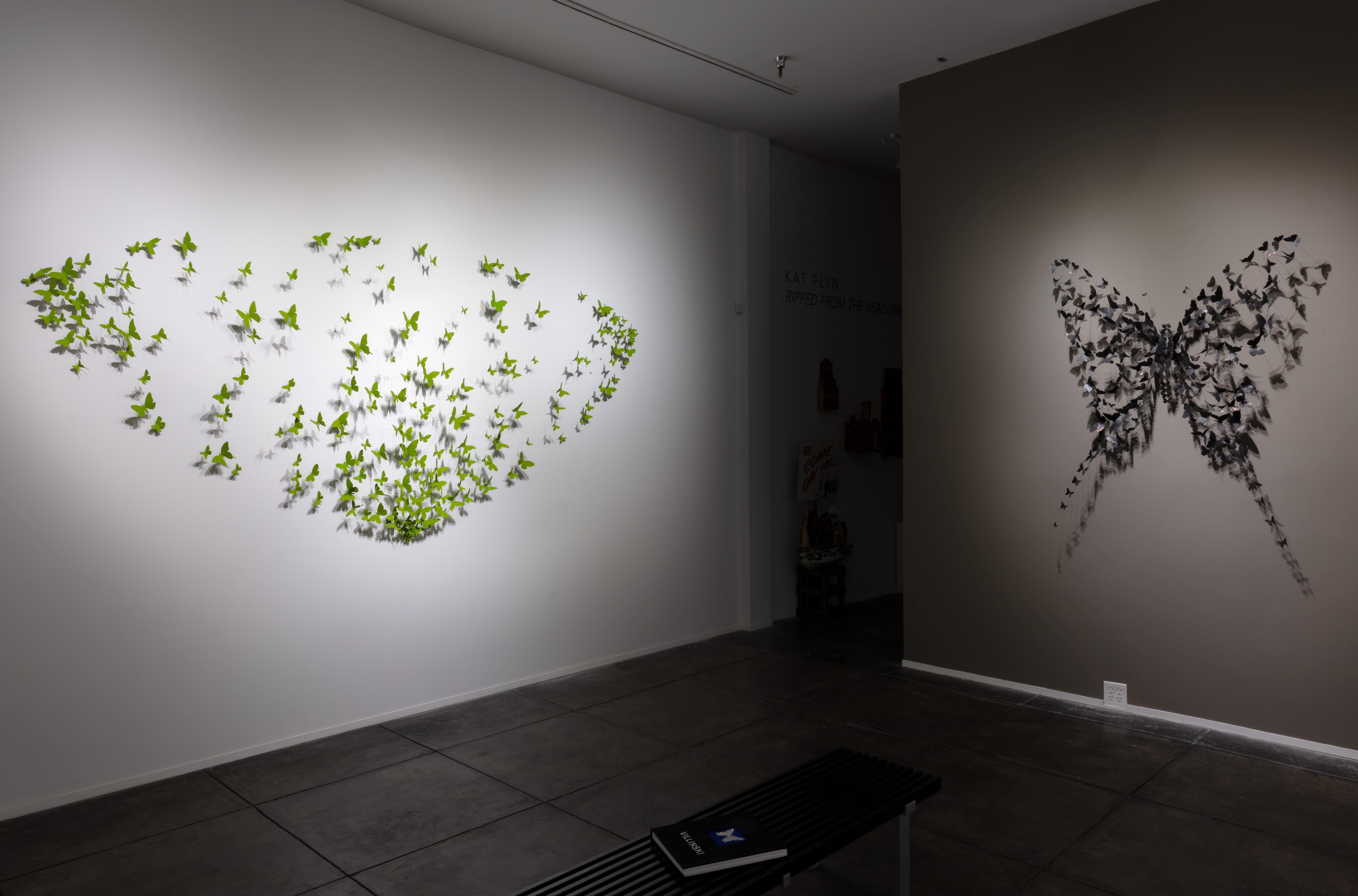 medium: found aluminum cans, wire, and soot

Available in multiple color options (inquire with gallery).
Installations are made to order, sizes and shapes of butterflies vary. 

Paul Villinski has created studio and large-scale artworks for more