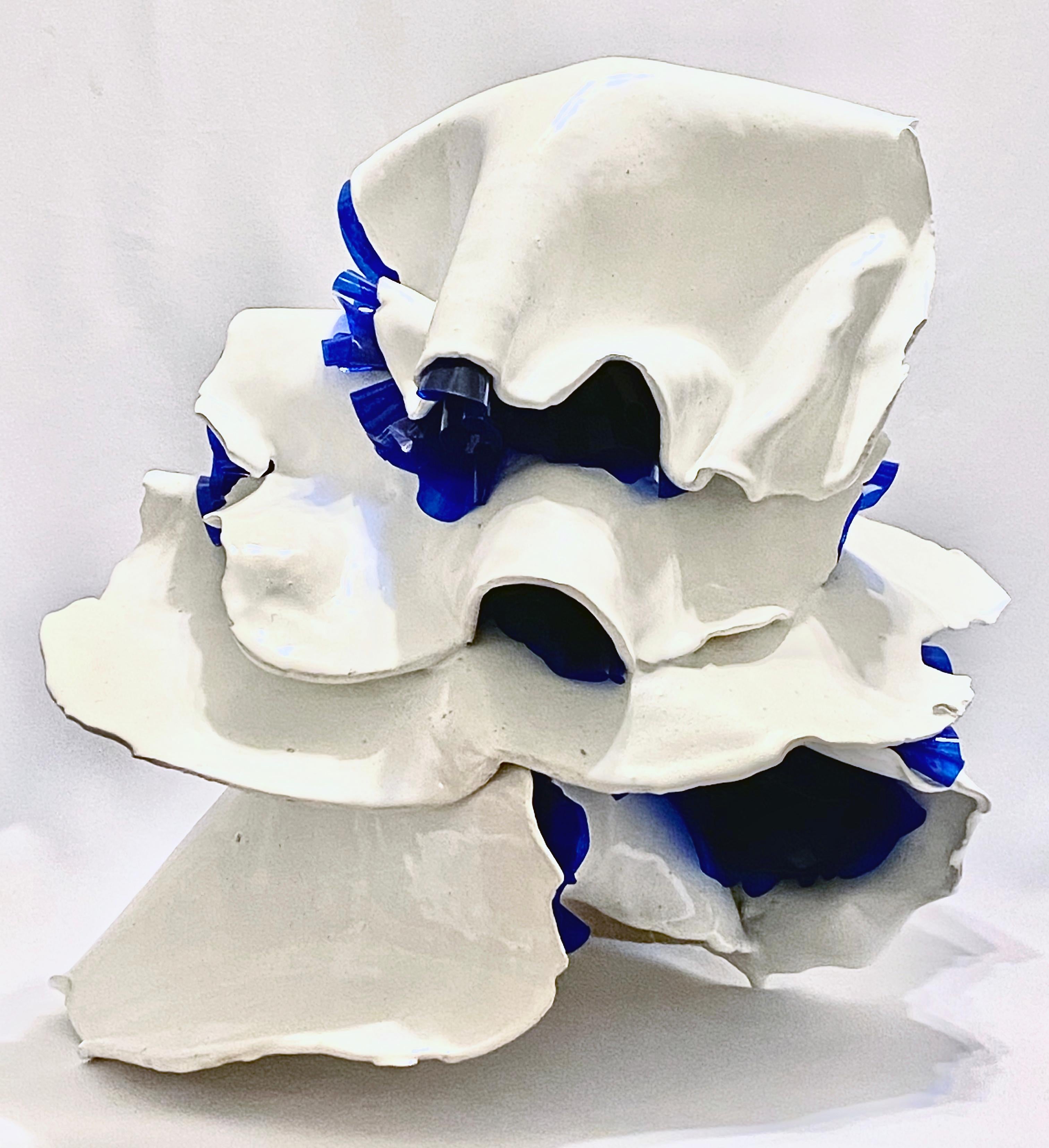 Kristina Larson Abstract Sculpture - Draping in White and Blue