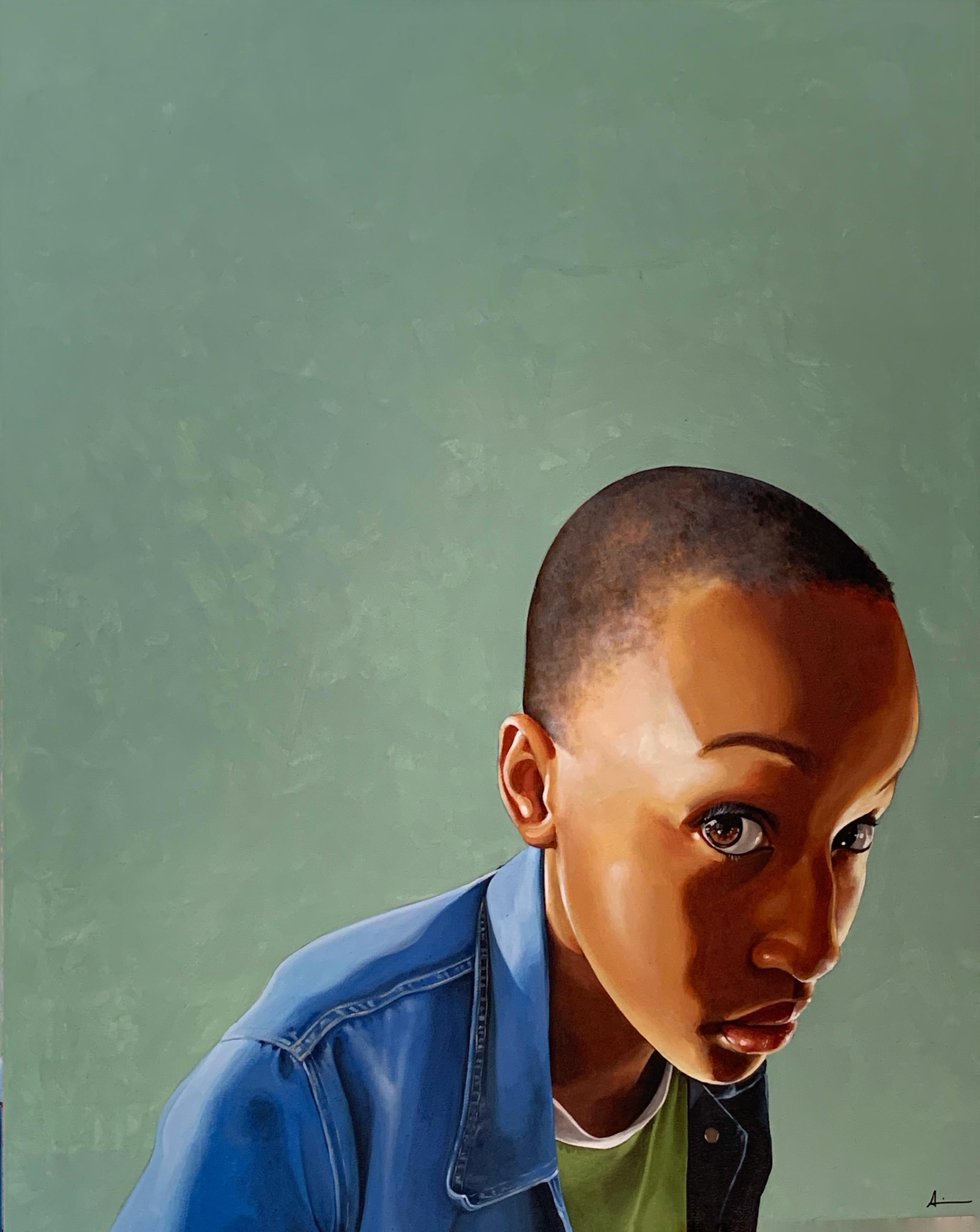 Adrienne Brown-David Portrait Painting - Bijou in Denim