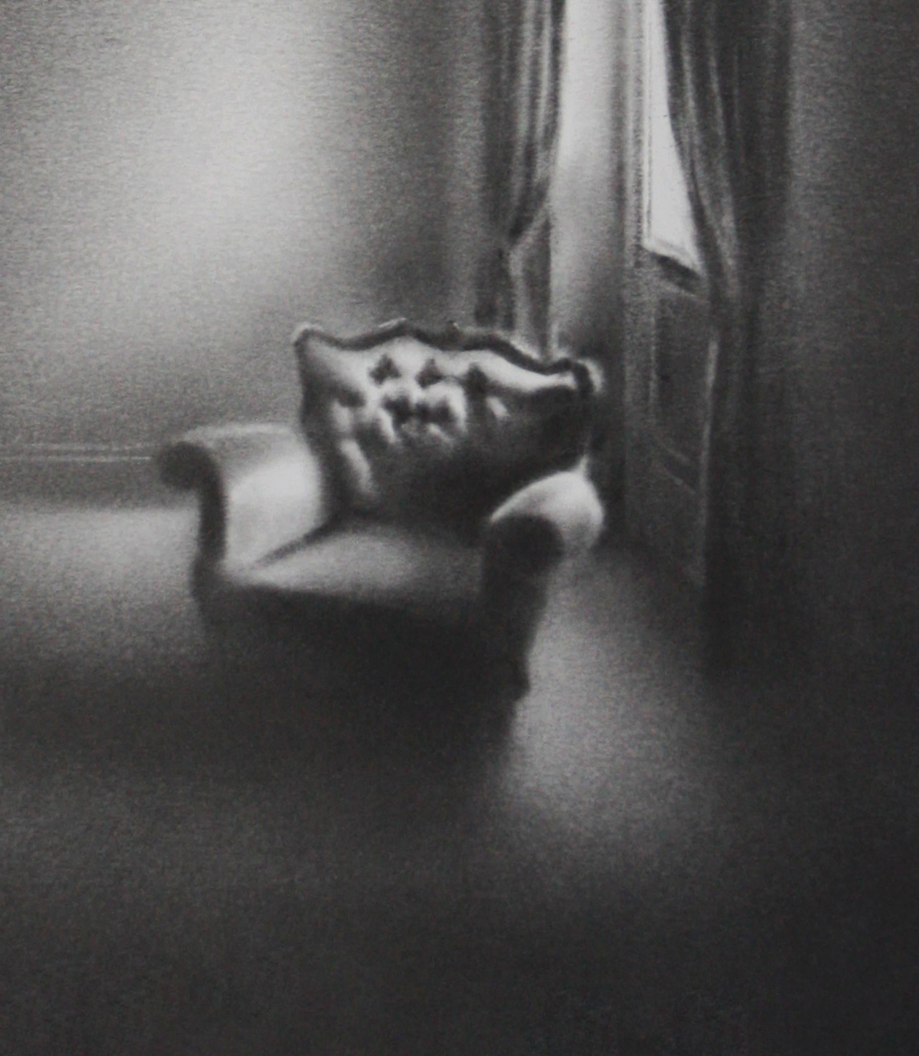 Simon Schubert, graphite drawing, photo realist, architectural, light, armchair For Sale 1