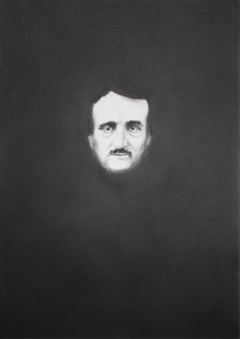 Simon Schubert, Edgar Allen Poe portrait graphite drawing, photo realist, 