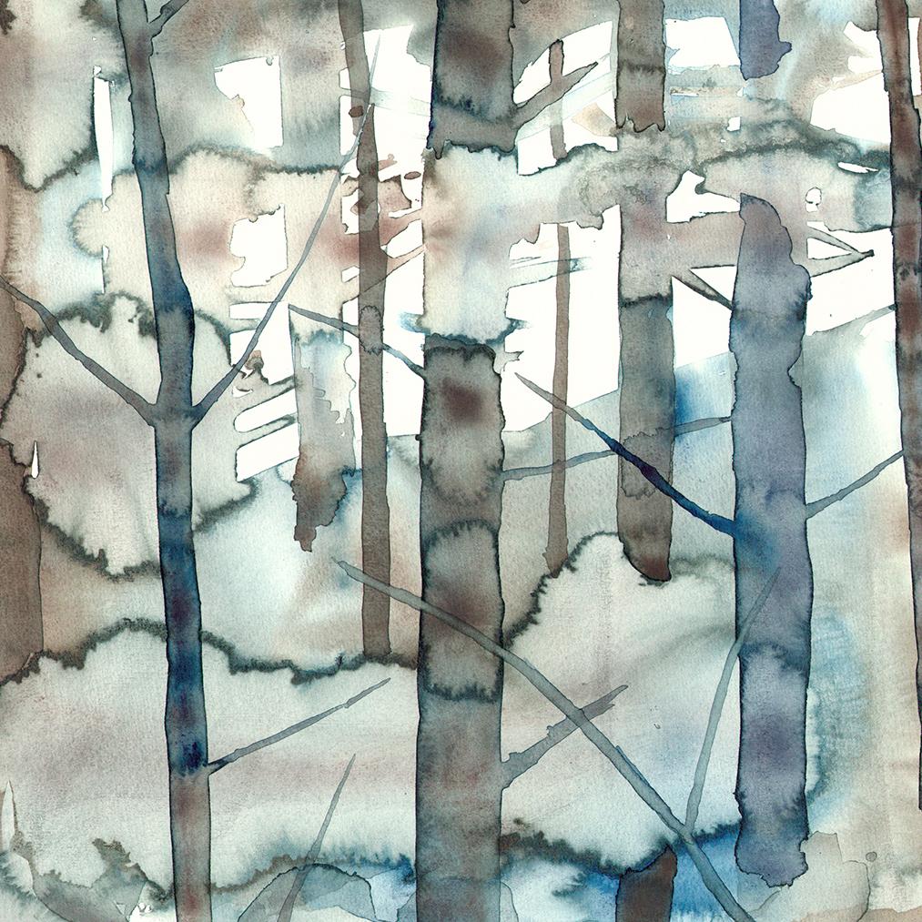 Szilard Huszank, Landscape, forest, woods, watercolor, colorful,  For Sale 1