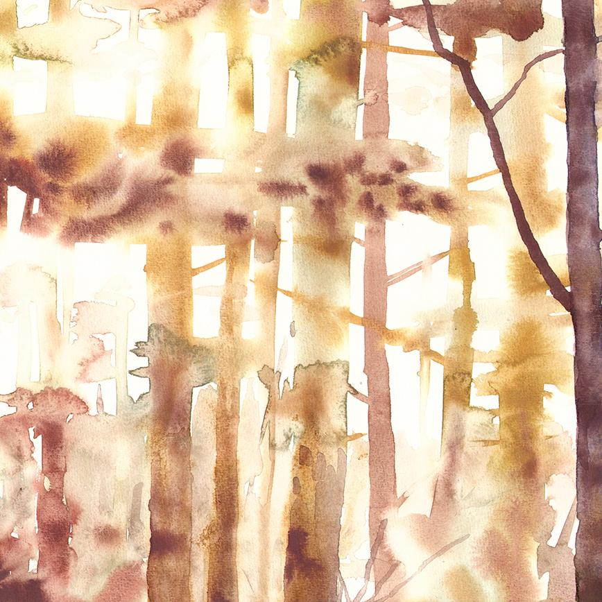 Szilard Huszank, Landscape, forest, woods, watercolor, colorful,  For Sale 1