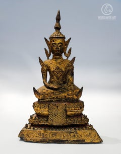 EXCEPTIONAL ANTIQUE BUDDHA, BURMA, EARLY 19th CENTURY, GILDED BRONZE