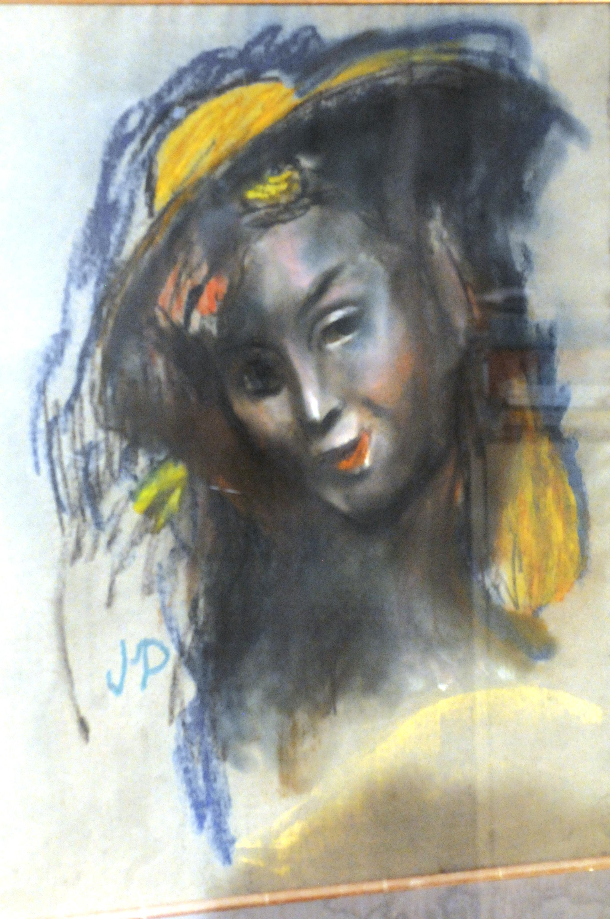 Josef Dobrowsky Portrait Painting - Girl with hat - Bildnis eines Mädchens mit Hut