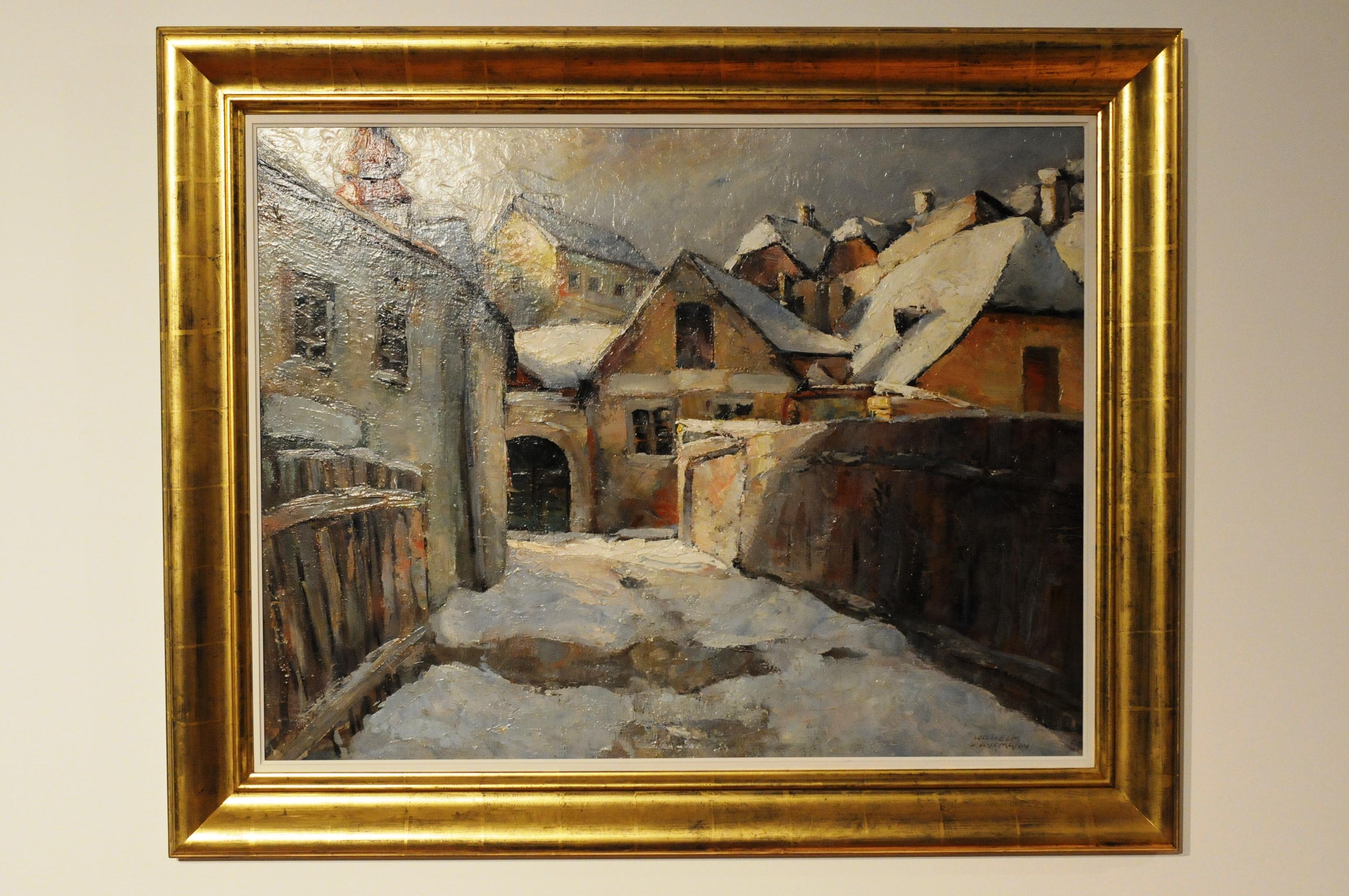 Village in Wintertime - Dorf im Winter - Painting by Wilhelm Kaufmann