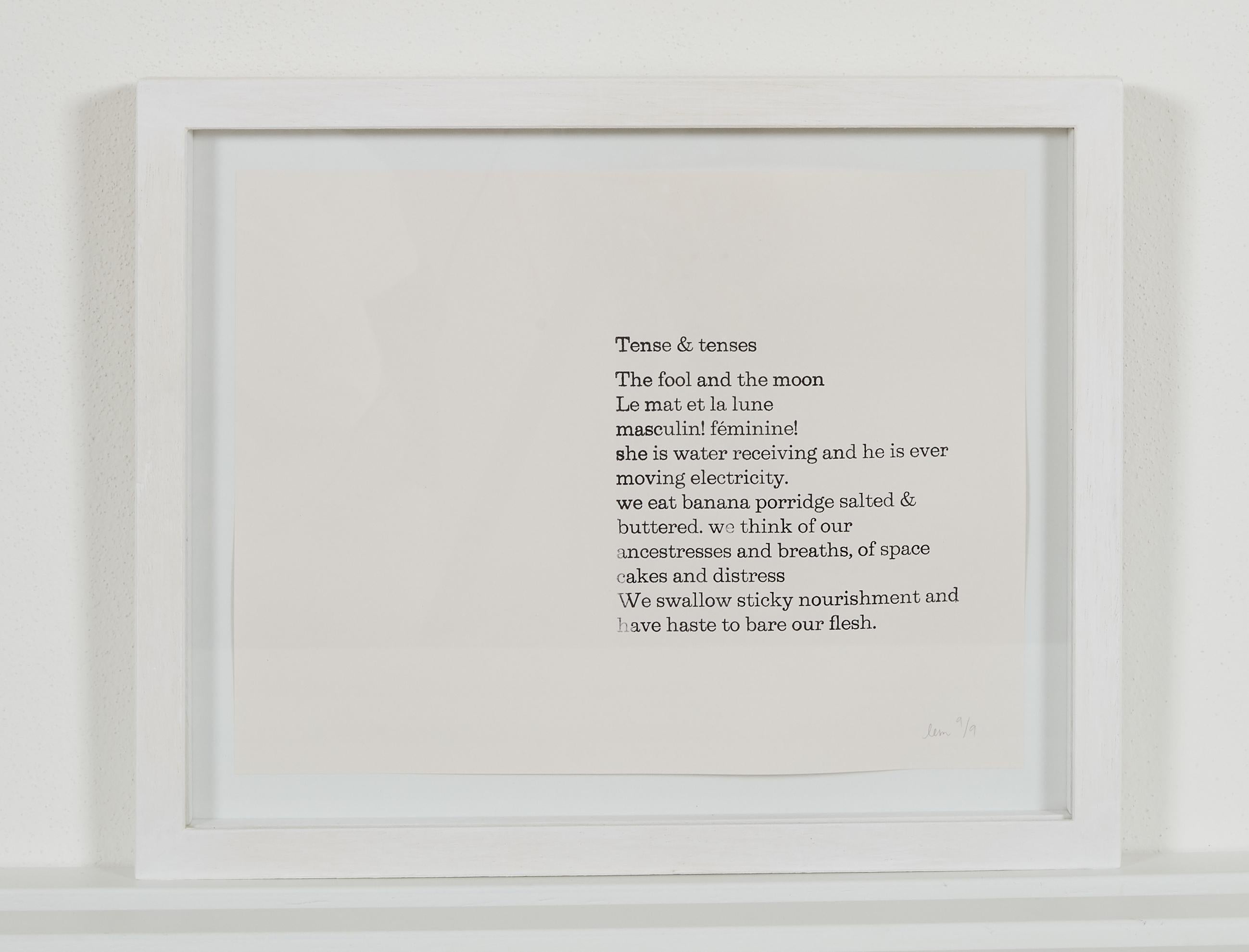Lauren Ellis Matthews Portrait - Tense & Tenses  –  ink on paper, poem, edition, black and white