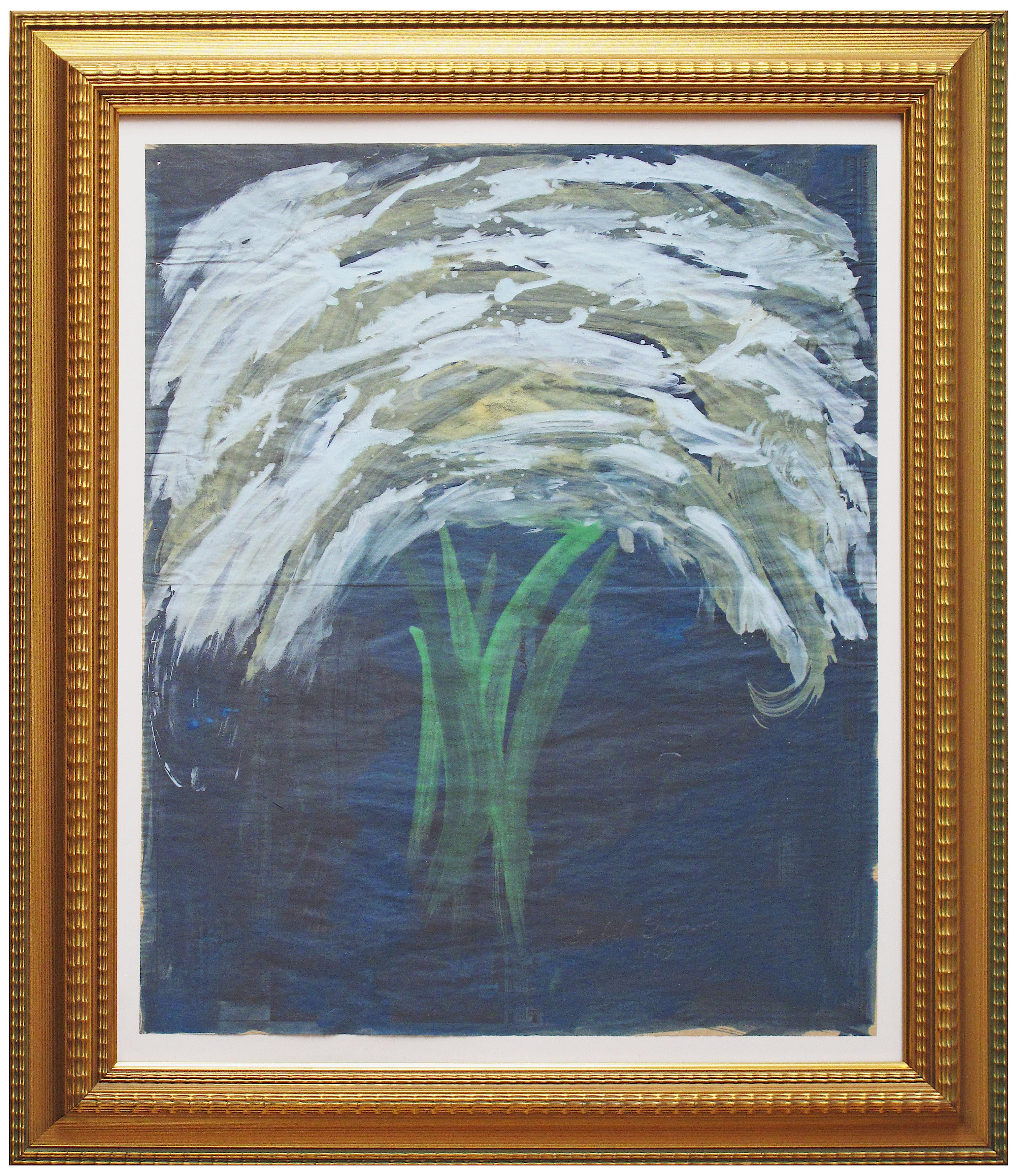 White Bouquet on Blue - Painting by Sybil Gibson