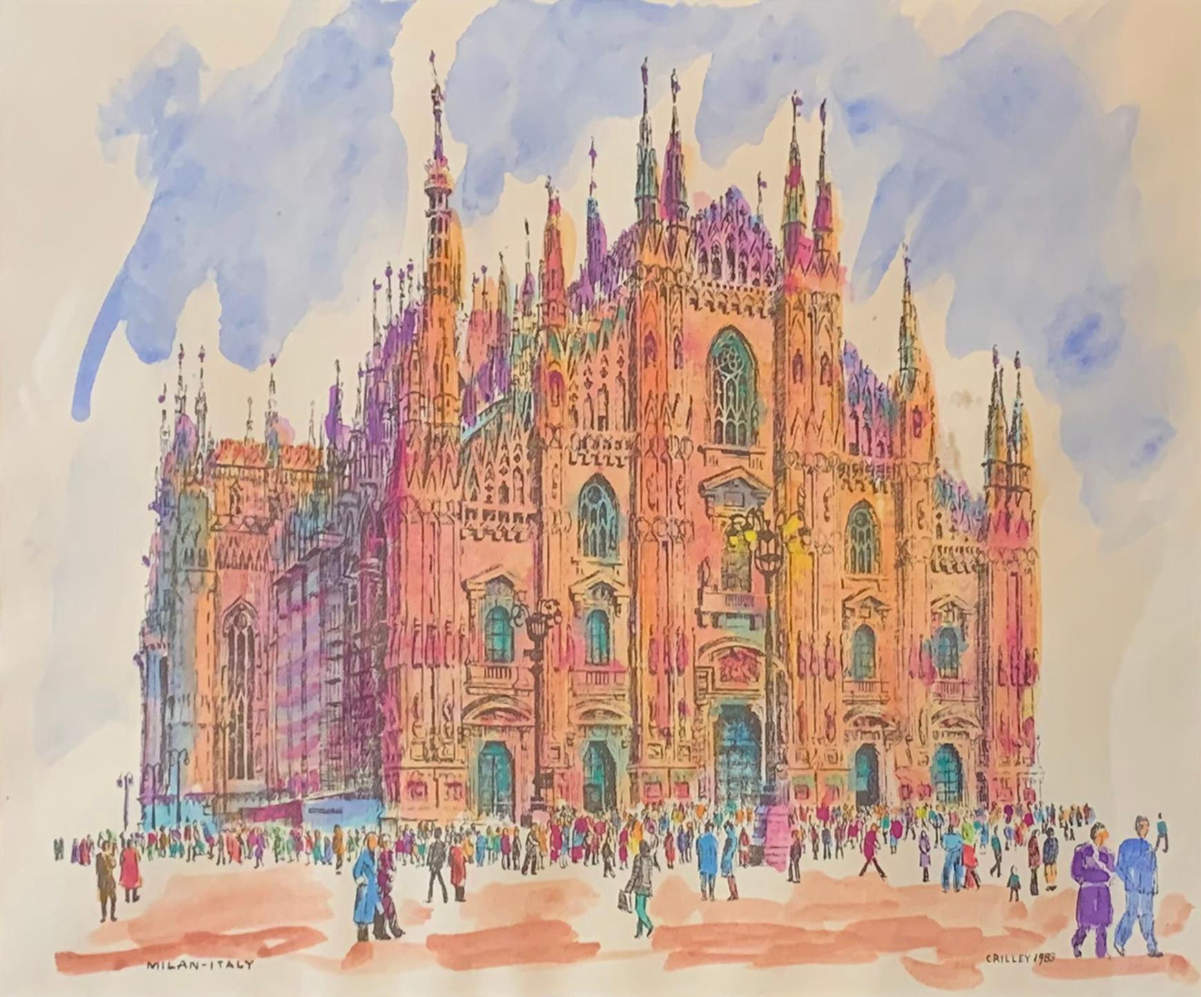 "Cathedral, Milan" by Joseph Crilley is a 8.25" x 11" watercolor on paper, architectural painting from 1983. It is signed and dated "Crilley 1983" in the lower right.

JOSEPH CRILLEY (1920-2008) Born in 1920, Joseph Crilley began to draw and paint