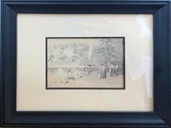 Henry Snell, Figures with Firetruck, Pencil Drawing on Paper, c. 1899