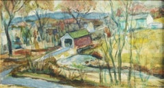 Helena Krause Beacham, Covered Bridge, Oil on Board, Signed