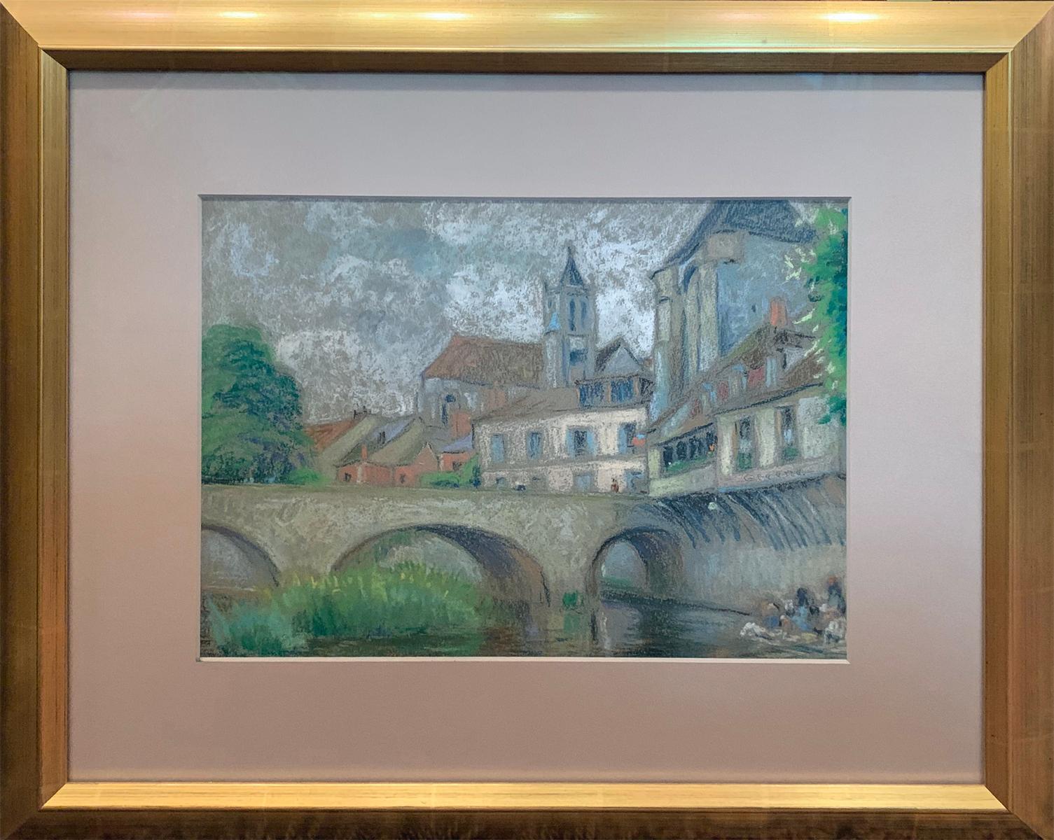 "Laundry Day In Paris" is a 9 3/4" x 13" pastel on paper Paris city scene by Albert Van Nesse Greene. It is matted and framed, and signed "A V Greene" at the lower left. The painting came from a private collection in Chester Springs, Pennsylvania.
