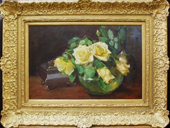 Antique Helen Severson (German, 19th Century), "Yellow Roses", Oil on Board