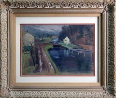 Louis Bosa, "House on Canal", Watercolor on Paper, Signed