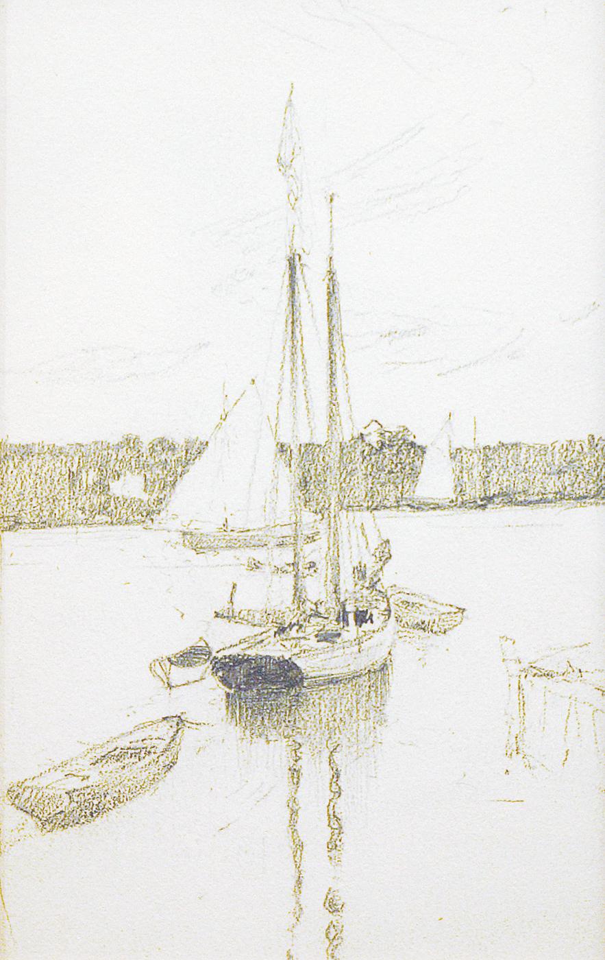 Henry Snell, Three Sailboats, Pencil Drawing on Paper, c. 1899 - Art by Henry Bayley Snell