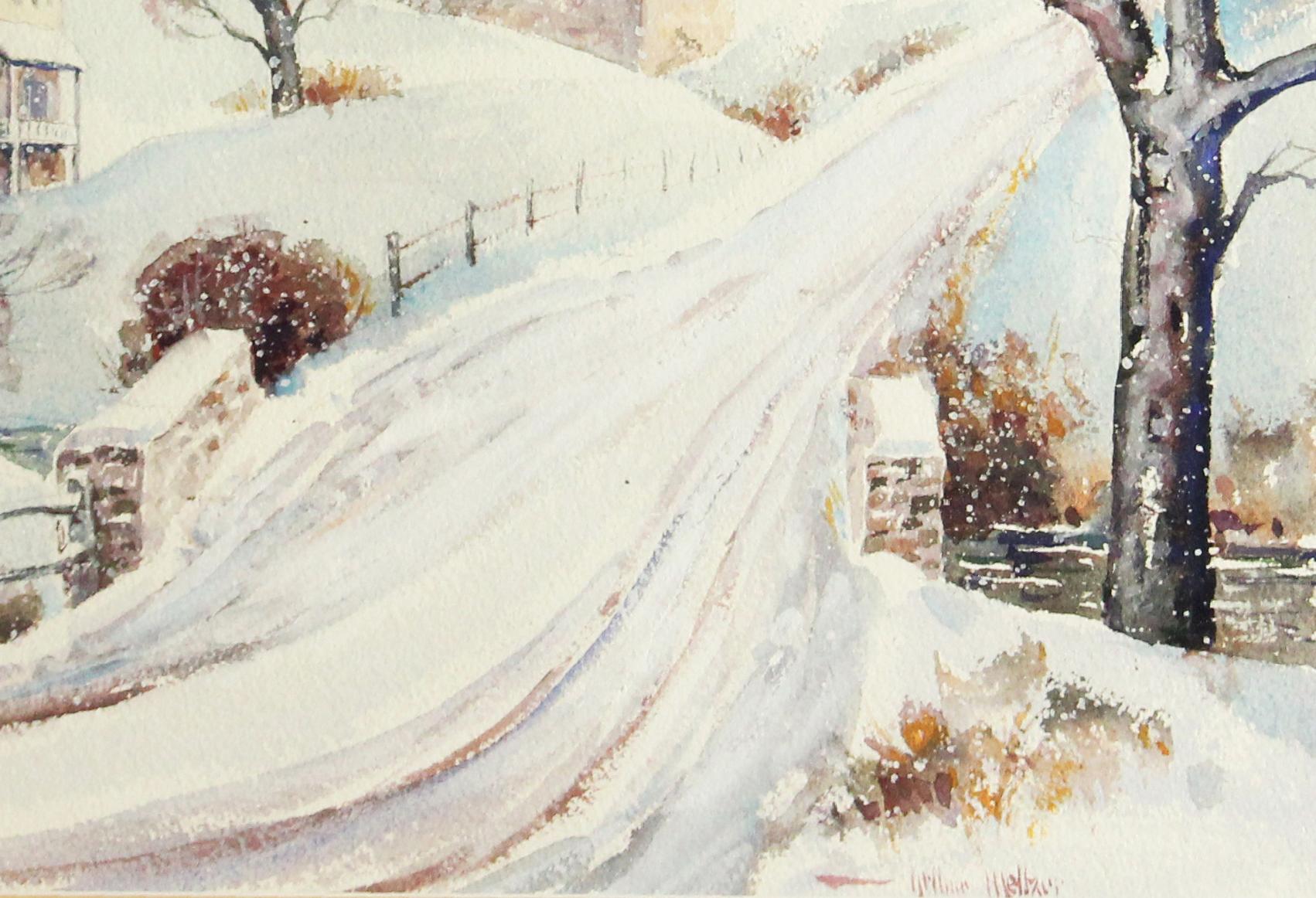 Arthur Meltzer, Winter Street Scene, Watercolor on Paper, Signed 1