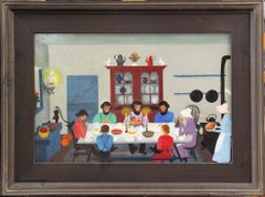 David Ellinger, "Love Feast", Oil on Canvas, Signed, American Folk Art