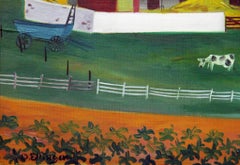 David Ellinger, "Blue Hills", Oil on Panel, Signed, American Folk Art