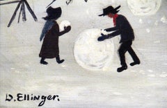 David Ellinger, "Amish School", Oil on Canvas, Signed, American Folk Art