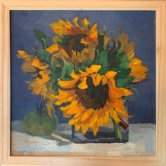 Trisha Vergis, Original Oil on Canvas, Sunflowers and Green Tomato