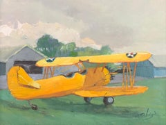 Trisha Vergis, Original Oil on Canvas, Navy N3N Biplane