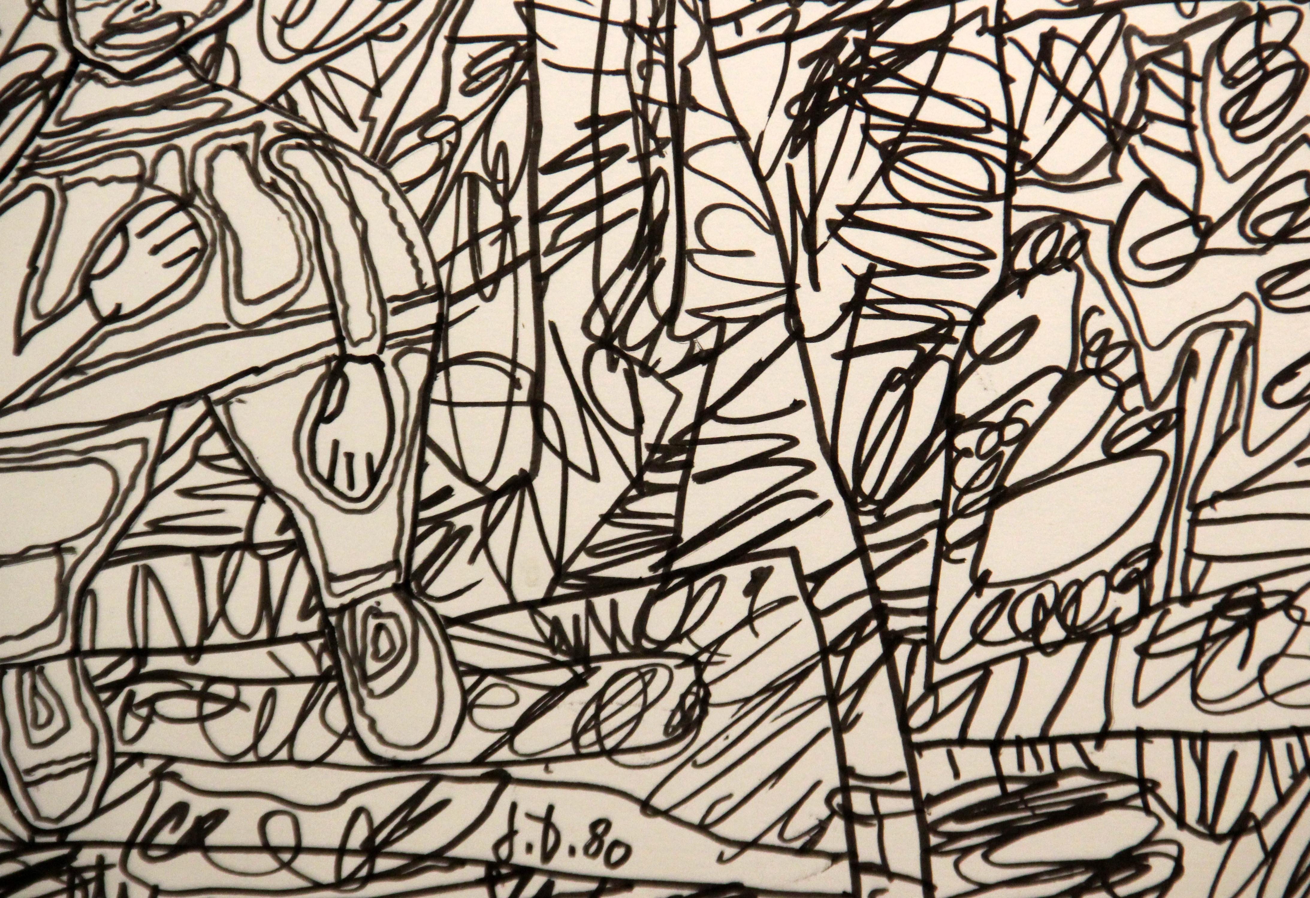 Jean DuBuffet, Site aux Figurines, Black Marker on Paper, Signed and Dated – Art von Jean Dubuffet