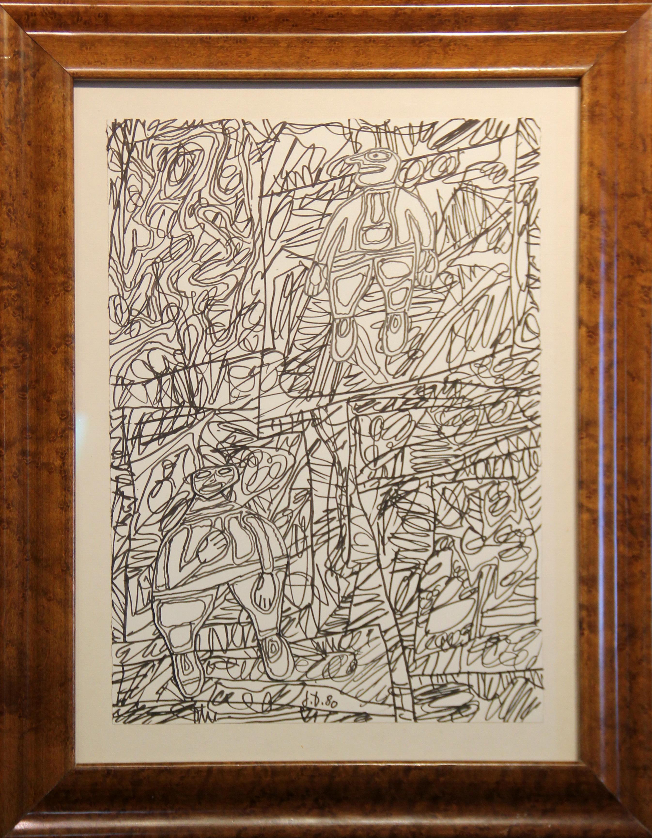 Jean Dubuffet Figurative Art – Jean DuBuffet, Site aux Figurines, Black Marker on Paper, Signed and Dated