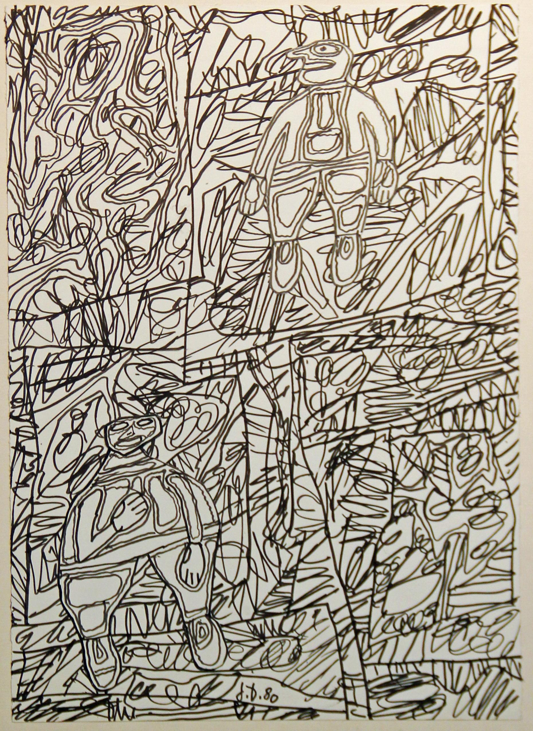 Jean DuBuffet, Site aux Figurines, Black Marker on Paper, Signed and Dated (Braun), Figurative Art, von Jean Dubuffet