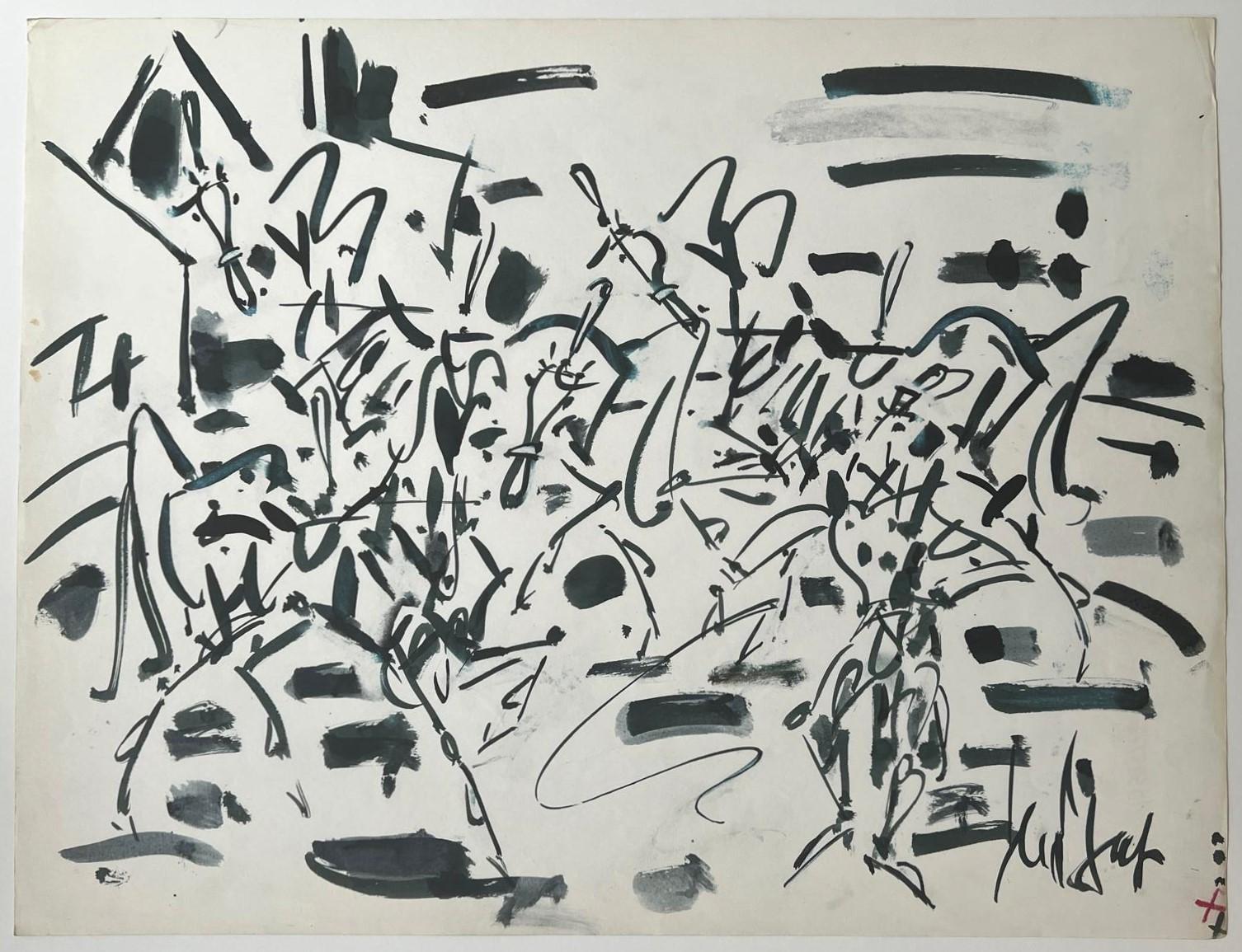 The Horsemen (Die Reiter) (Grau), Abstract Drawing, von GEN PAUL