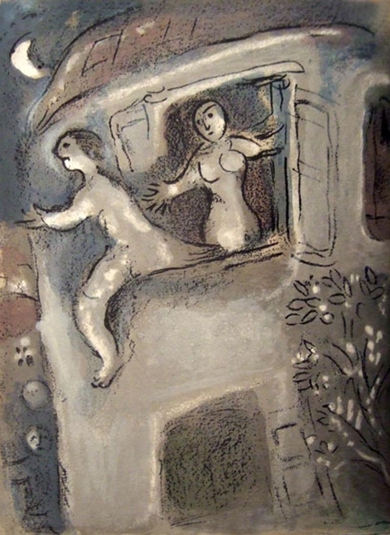 Marc Chagall Figurative Print - David sauvé par Mical