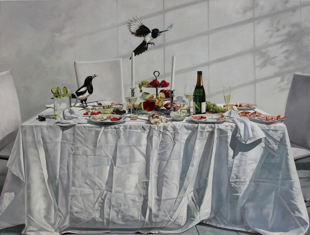 Rolf Ohst Figurative Painting - Gäste  21st Century, Modern, Figurative oil on canvas