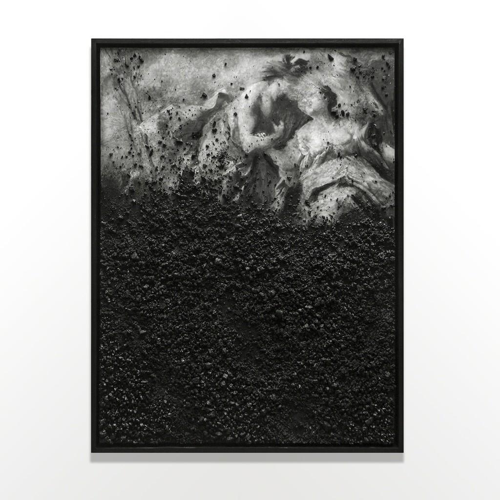 Dean Fox & James Rawson Abstract Painting - Abandon Faith, 21st century, modern, Mixed media, b/w, coal, monochrome 