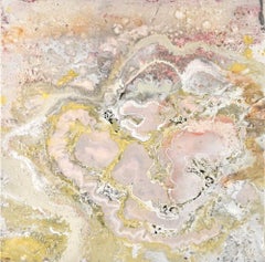 Agate and Alchemy, Sarah Raskey. Pink and yellow with texture. Mixed media.