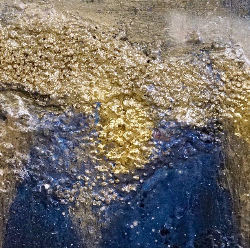 Pyrite Map, Sarah Raskey. Blue and gold. Mixed media on canvas  For Sale 1