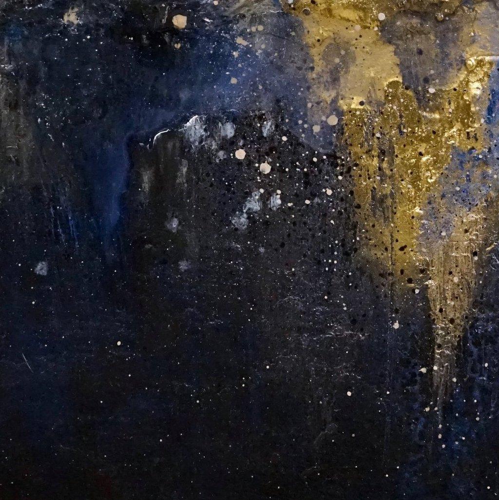 Pyrite Map, Sarah Raskey. Blue and gold. Mixed media on canvas  For Sale 2