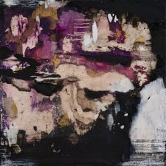 Used The Nights I Don't Forget, Sarah Raskey. Black and pink. Mixed media on canvas