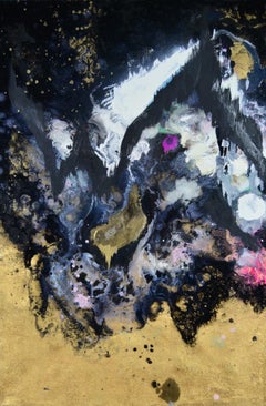 Just Beyond My Sight, Sarah Raskey. Black and gold multicolor. Mixed media