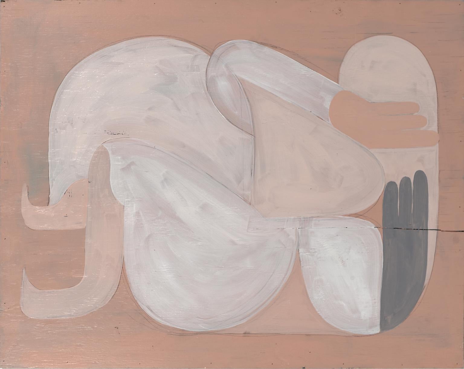 The subtle expression of self-absorbtion, Abstract. Pink, coral, white and grey - Painting by Kyle Andrew Steed