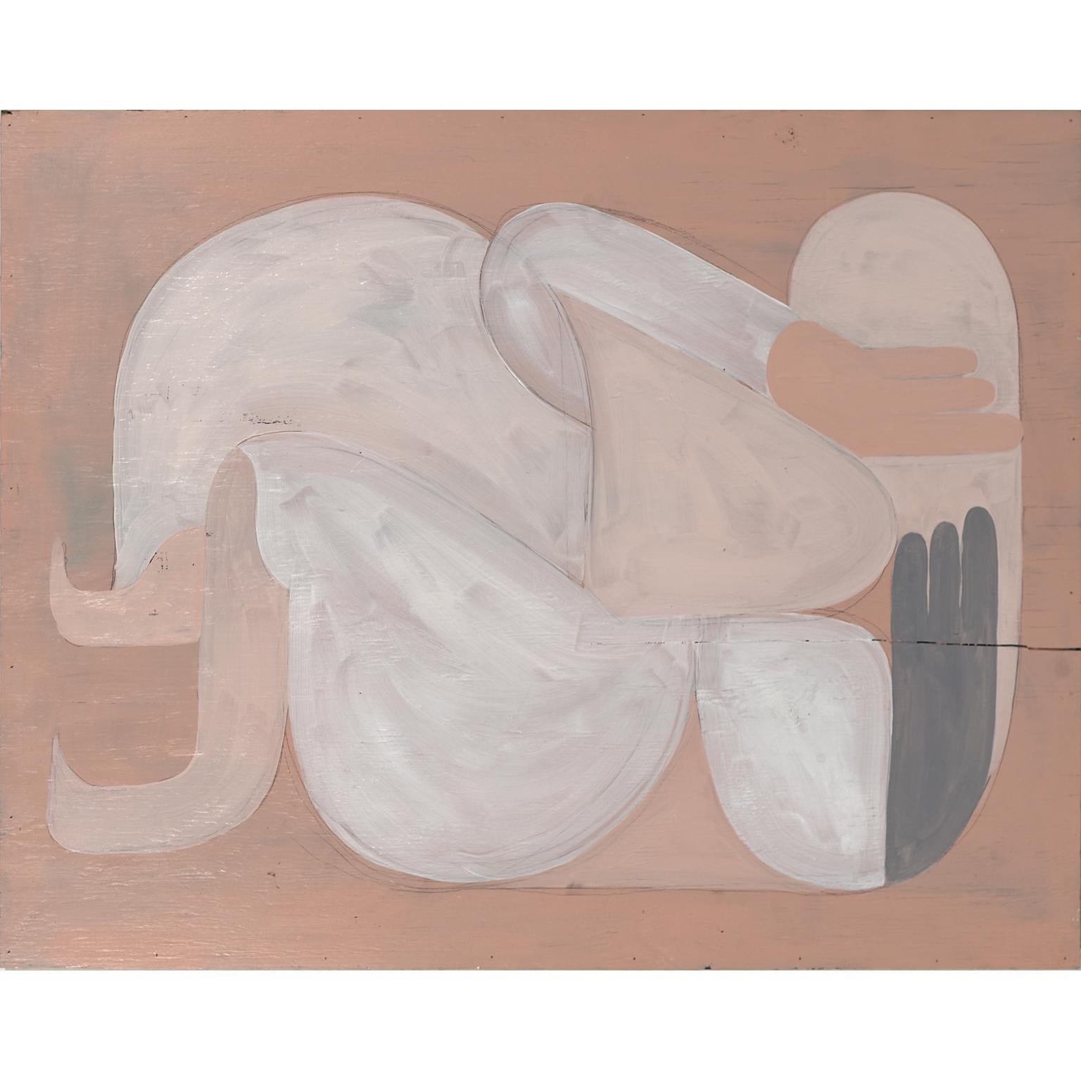 Kyle Andrew Steed Figurative Painting - The subtle expression of self-absorbtion, Abstract. Pink, coral, white and grey