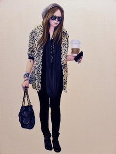 Courtney Walking - Leopard Coat, oil on raw canvas by Courtney Miles