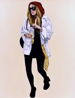 Courtney Walking - Red Hat, oil on raw canvas by Courtney Miles