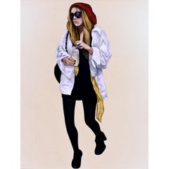 Courtney Walking - Red Hat, oil on raw canvas by Courtney Miles