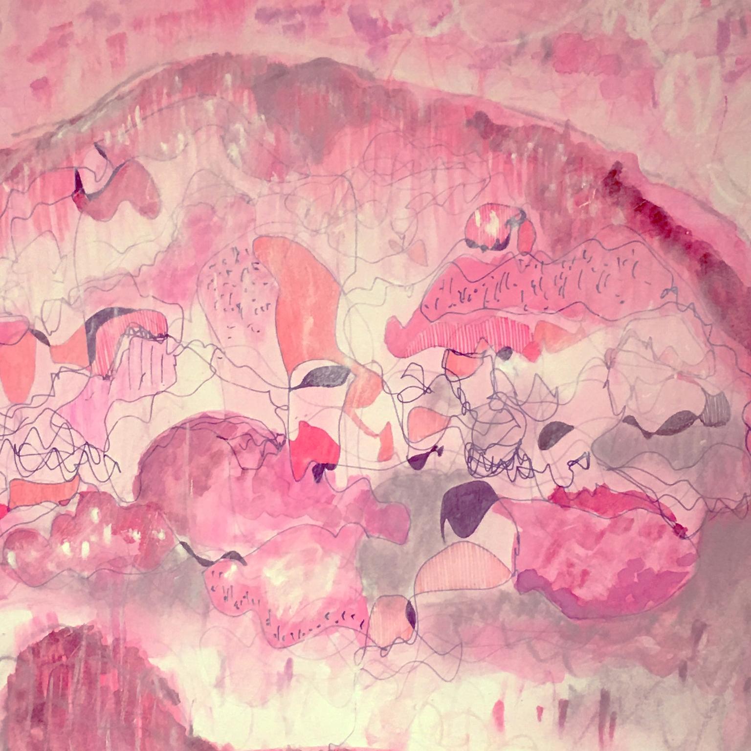 Floating Pink 01, by Bang Dang.  Abstract of pink and coral colors on paper For Sale 2