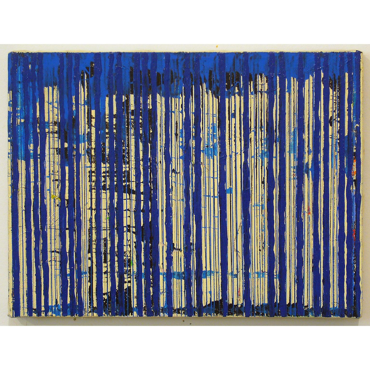 Untitled Blue Stripes, 2004, ink and acrylic on canvas, by Ann Chisholm.  For Sale 1