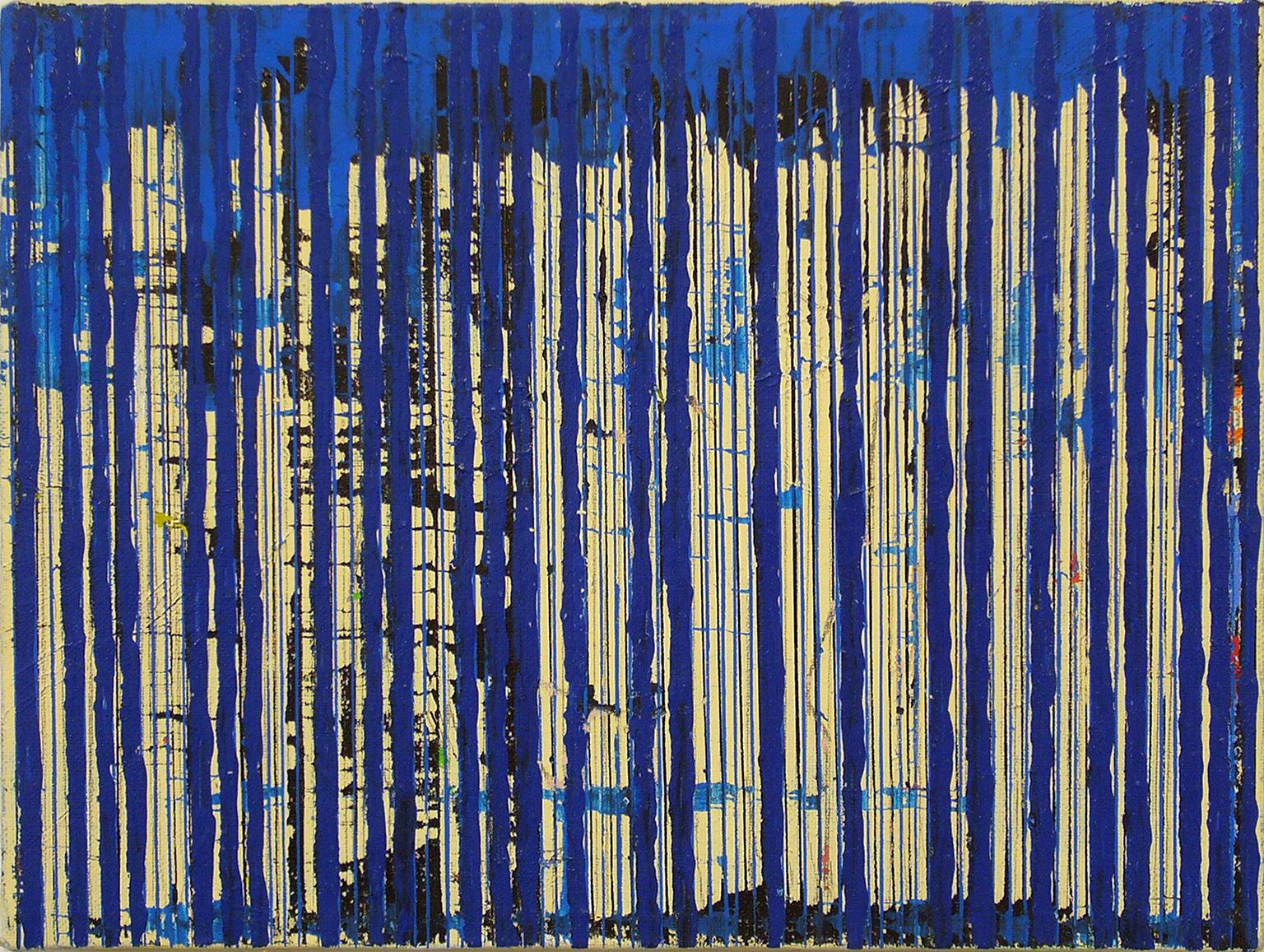 Untitled Blue Stripes, 2004, ink and acrylic on canvas, by Ann Chisholm.  For Sale 2