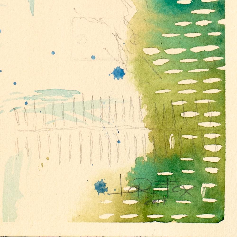 Green Universe by Lori Fox. Green and blue hues watercolor and graphite on paper im Angebot 4