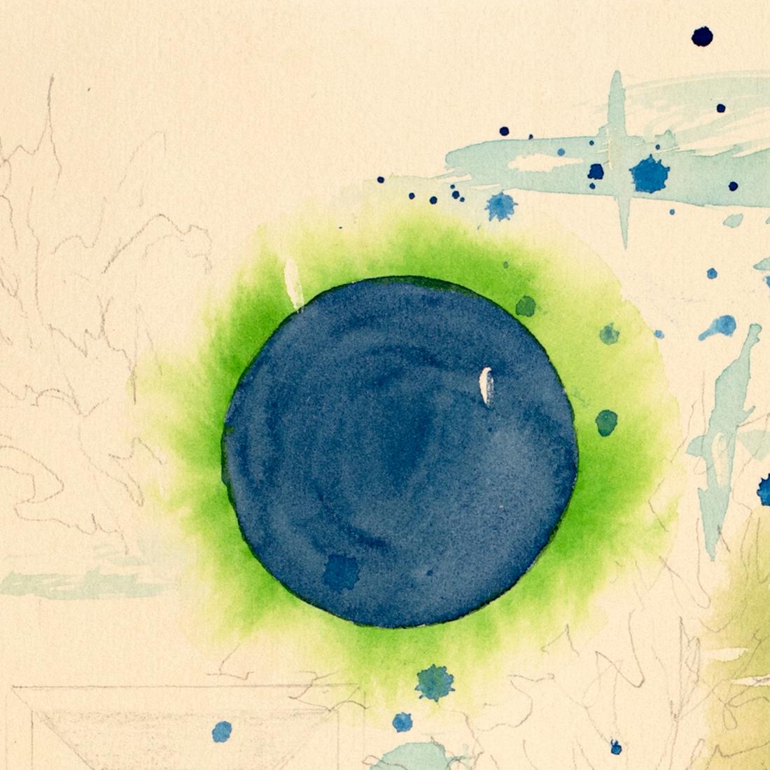 Green Universe by Lori Fox. Green and blue hues watercolor and graphite on paper im Angebot 1