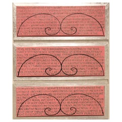 228 by Ann Chisholm. Word art. Pencil, black, pink acrylic paint, silver leaf