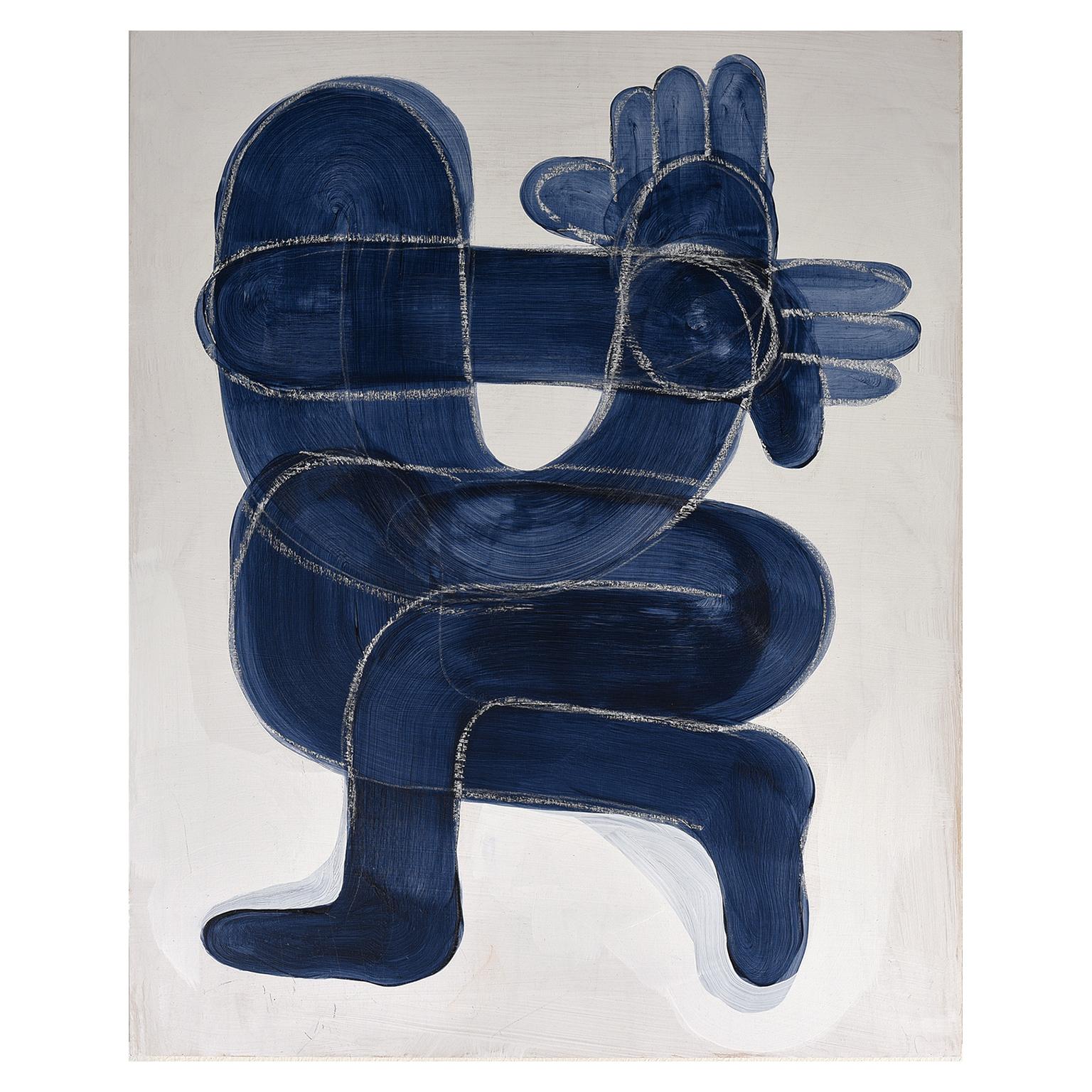 The feeling you get when you can't put your finger on something. Blue figurative - Gray Figurative Print by Kyle Andrew Steed